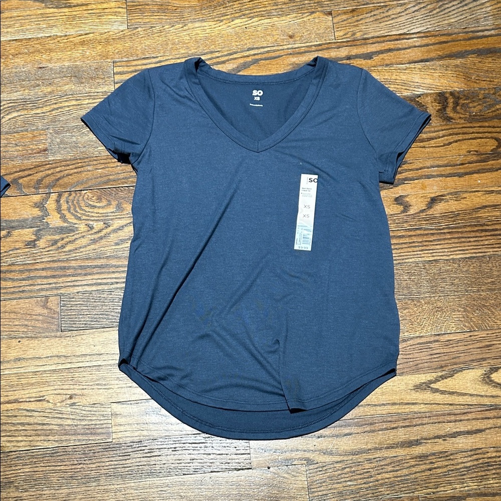 SO Women's Dark Blue V-Neck Tee - Picture 1 of 3